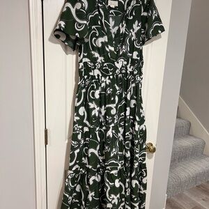Anthropologie Green and White Maxi Dress